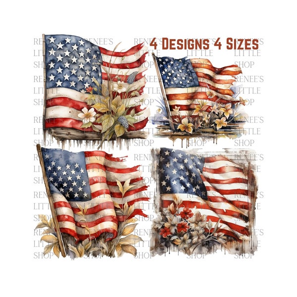 American Flag in a Rustic Design Clip Art PNG Digital Download