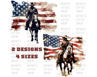 Rustic Cowboy Horse American Flag Clip Art, 4 Sizes (PNG Digital Download)
