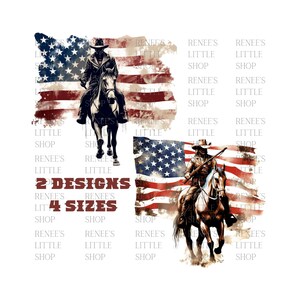 Rustic American Flag Cowboy Horse Clip Art PNG Digital Download 4 Sizes 300 DPI Commercial Use Sublimation Iron On Heat Press Printable