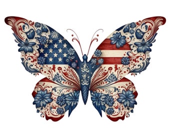 American Patriotic Design Butterfly Digital PNG Files with Transparent Backgrounds - Instant Download for Sublimation, Cricut, Silhouette