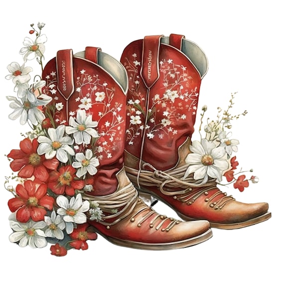 Vintage Western Style Floral Print Red Cowgirl Boots Design
