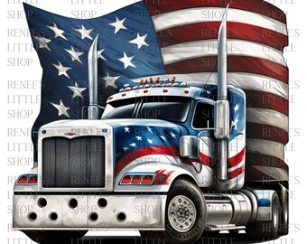 American Flag Semi Truck PNG, Patriotic Sublimation Design (Digital Download)