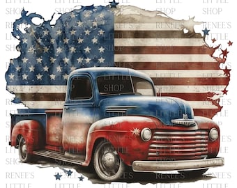 American Flag Truck PNG – Vintage Patriotic Design (Digital Download)