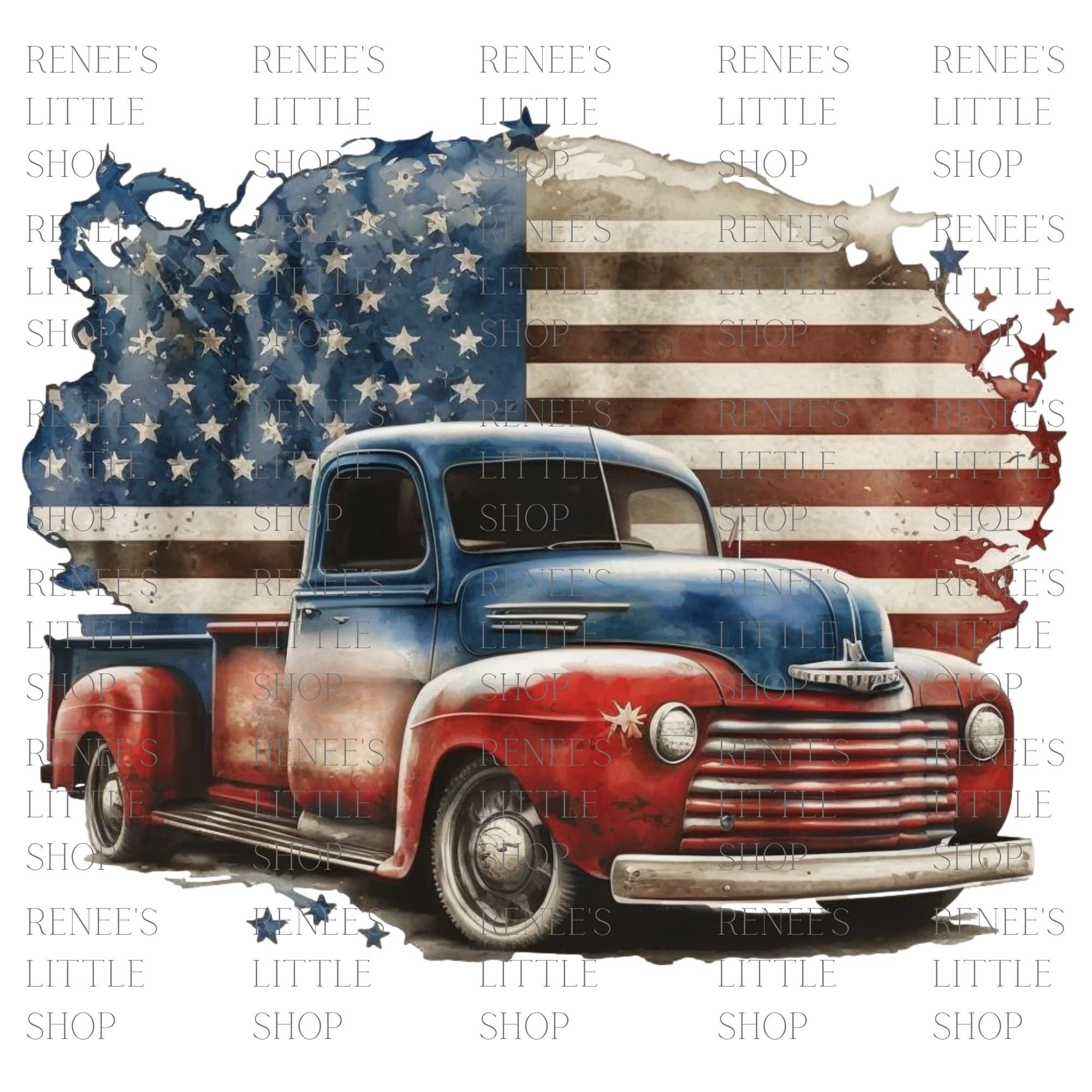 Vintage American Flag Truck PNG Digital Download for