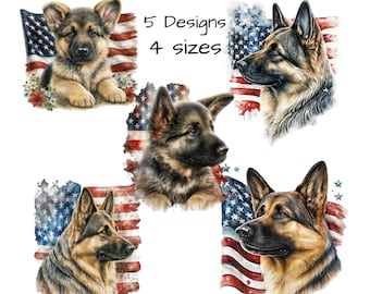 German Shepherd Patriotic PNG Bundle – American Flag Digital Art (Digital Download)