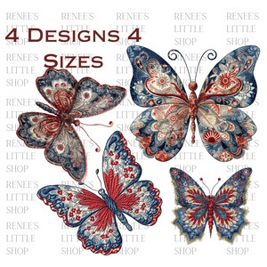 Colorful Butterfly Set - High-Quality USA Theme PNG Download for Crafts and Personalization - 4 Sizes Included - Transparent Backgrounds -