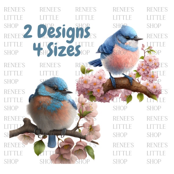 Cute Blue Birds Sitting on the Branch of a Peach Blossom Tree PNG Download