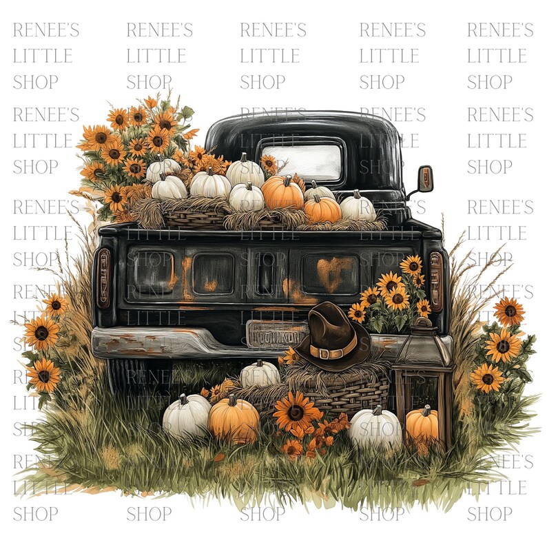 Vintage Fall Truck Clip Art Set Instant Digital Download PNG Files