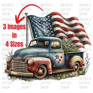 Vintage American Truck with American Flag PNG Download