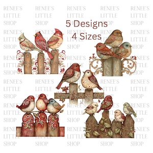 Birds on Fence Post PNG – Rustic Clipart (Digital Download)