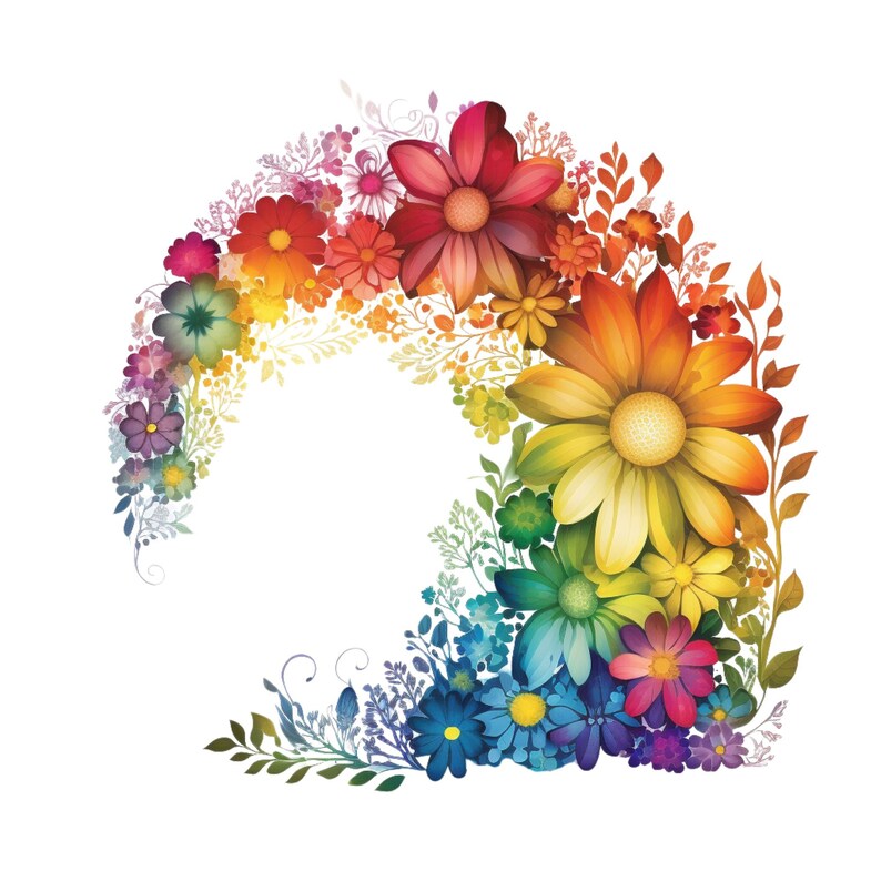Rainbow of Flowers PNG Download Etsy