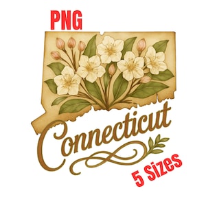 Bundesstaat USA Kunstdruck | Berglorbeer Blumenmuster | Vintage Botanische Zustandsdekor | Digitaler Download | Kombinieren Sie sie mit