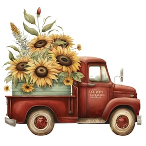 Red Truck with Sunflowers PNG Files - Instant Digital Download for Sublimation, Heat Press, and Cutting Machines - Commercial Use OK