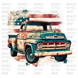 Vintage American Truck Flag PNG, Rustic Patriotic Design (Digital Download)