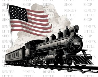 American Flag Train PNG, Sublimation Design (4 Sizes)
