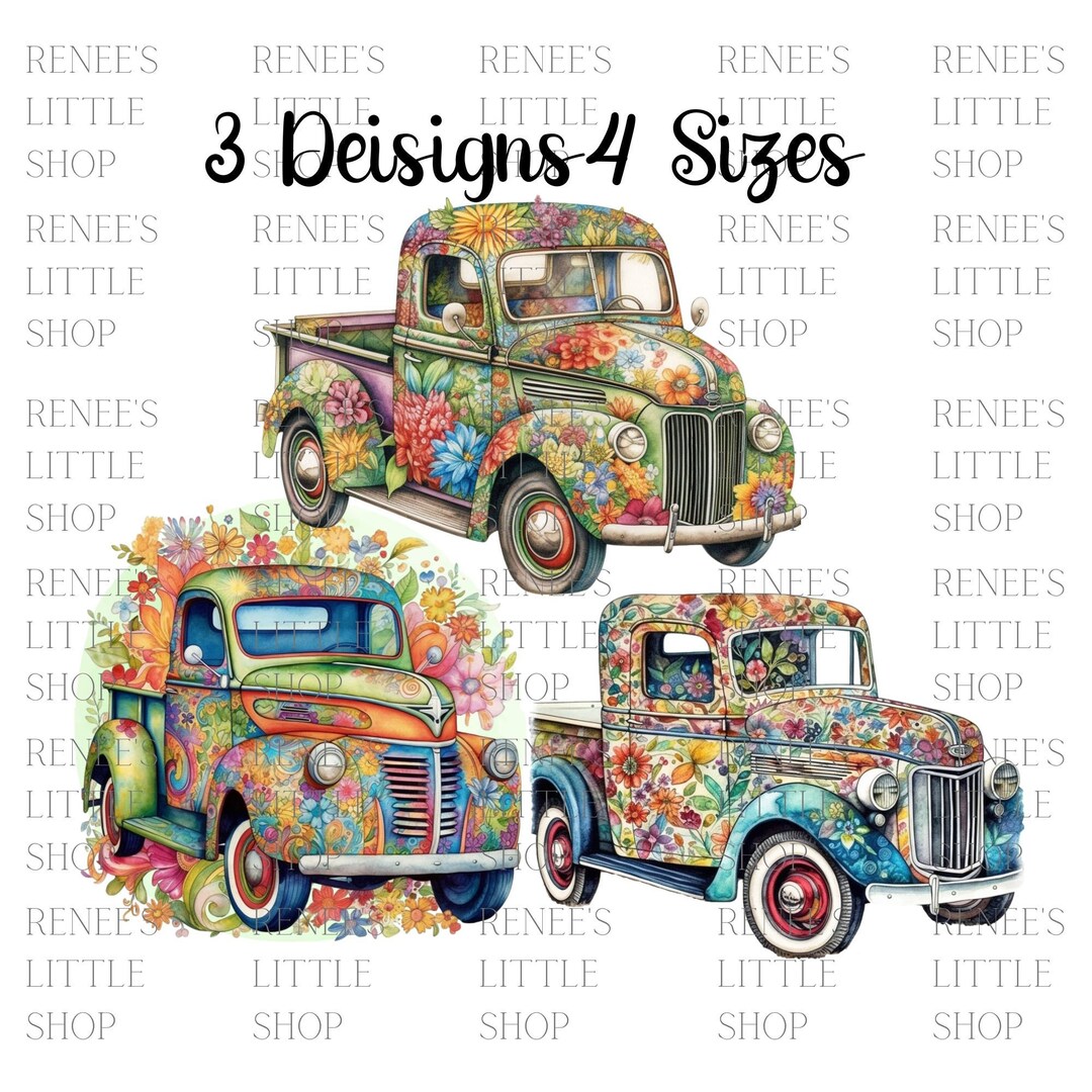 Vintage Summer Themed Floral Pick up Truck PNG Download Etsy