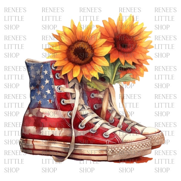 American Flag with Sunflowers High Top Sneakers PNG download