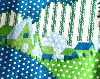 Vintage Flannel Fabric 2 Yards 72" x 44" Sewing Calico Country Cottagecore Cheat Square Folk Art Cozy Fabric Retro 70s Mod