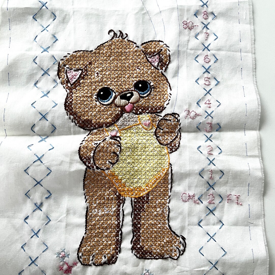 Vintage Growth Chart Needlepoint Wall Hanging Baby Gift Ruler