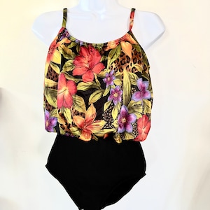 Vintage Longitude One Piece Swimsuit Size 8 Made in the USA Animal Jungle Wild Print Blouson