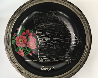 Vintage Georgia State Bowl metal tin collectible tray souvenir gift platter retro Americana decor art
