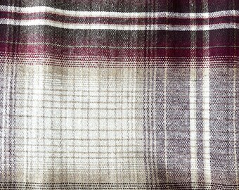 Vintage Wool Fabric 3/4 Yard (29 x 76) maroon taupe cream plaid tartan clothing garment construction sewing