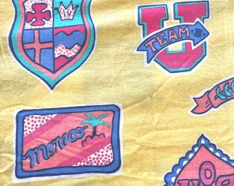 Vintage Fabric Flannel 40" x 44" (1+ yard) yellow french snuggle soft flannel 80s 90s retro graphic cadet schoolgirl garment high school