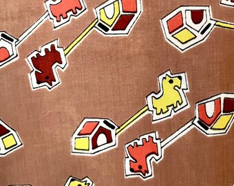 Vintage Mod MCM fabric 46” x 57” polyester sateen animal puppy dog 70s 80s retro apparel sewing clothing children kids fabric