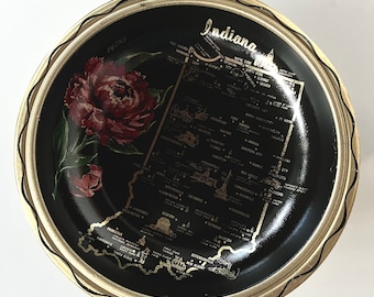 Vintage Indiana State Bowl metal tin collectible tray souvenir gift platter retro Americana decor art