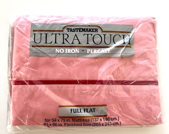 Tastemaker Vintage Full Flat Sheet NIB Pink Sheet Deadstock Vintage Sheet No Iron Percale Bedding Linens Vintage MCM retro