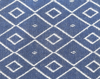 Vintage Fabric Double Knit 38" x 48" (1+ yard) geometric diamond navy blue white knit fabric retro apparel garment construction