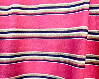 Vintage 2 yards polyester pink striped mod double knit interlock ponte fabric 70s 80s 90s retro apparel sewing clothing