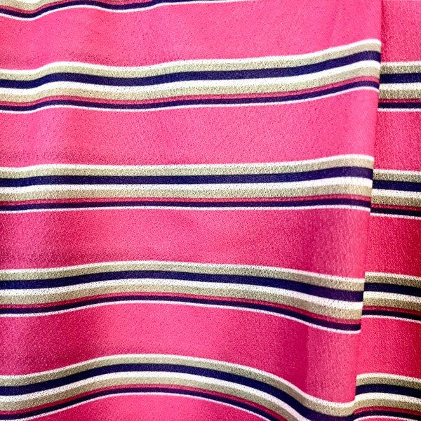 Vintage 2 yards polyester pink striped mod double knit interlock ponte fabric 70s 80s 90s retro apparel sewing clothing