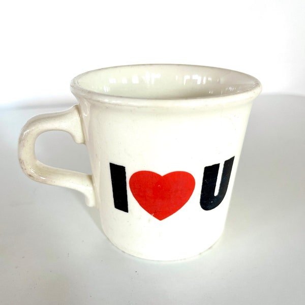 Vintage I Love U heart coffee mug collectible gift travel souvenir 80s Taylor Made in USA