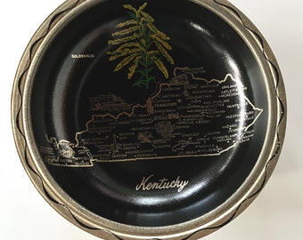 Vintage Kentucky State Bowl metal tin collectible tray souvenir gift platter retro Americana decor art