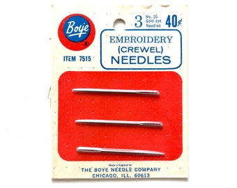 Vintage Deadstock Boye Embroidery Crewel Needles Set of 3 No.20 Gold Eye Needles NEW Made in England