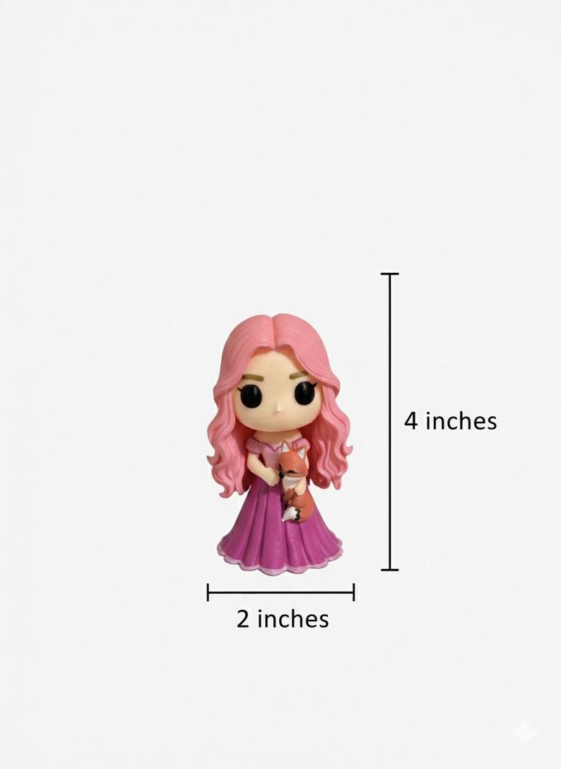K&ouml;nnte beinhalten: Figur einer jungen Frau mit rosa Haaren und einem rosa Kleid, die einen kleinen Fuchs h&auml;lt. Die Figur ist 10 cm hoch und 5 cm breit. Das M&auml;dchen hat gro&szlig;e schwarze Augen und l&auml;chelt. Der Fuchs ist orange und wei&szlig;.