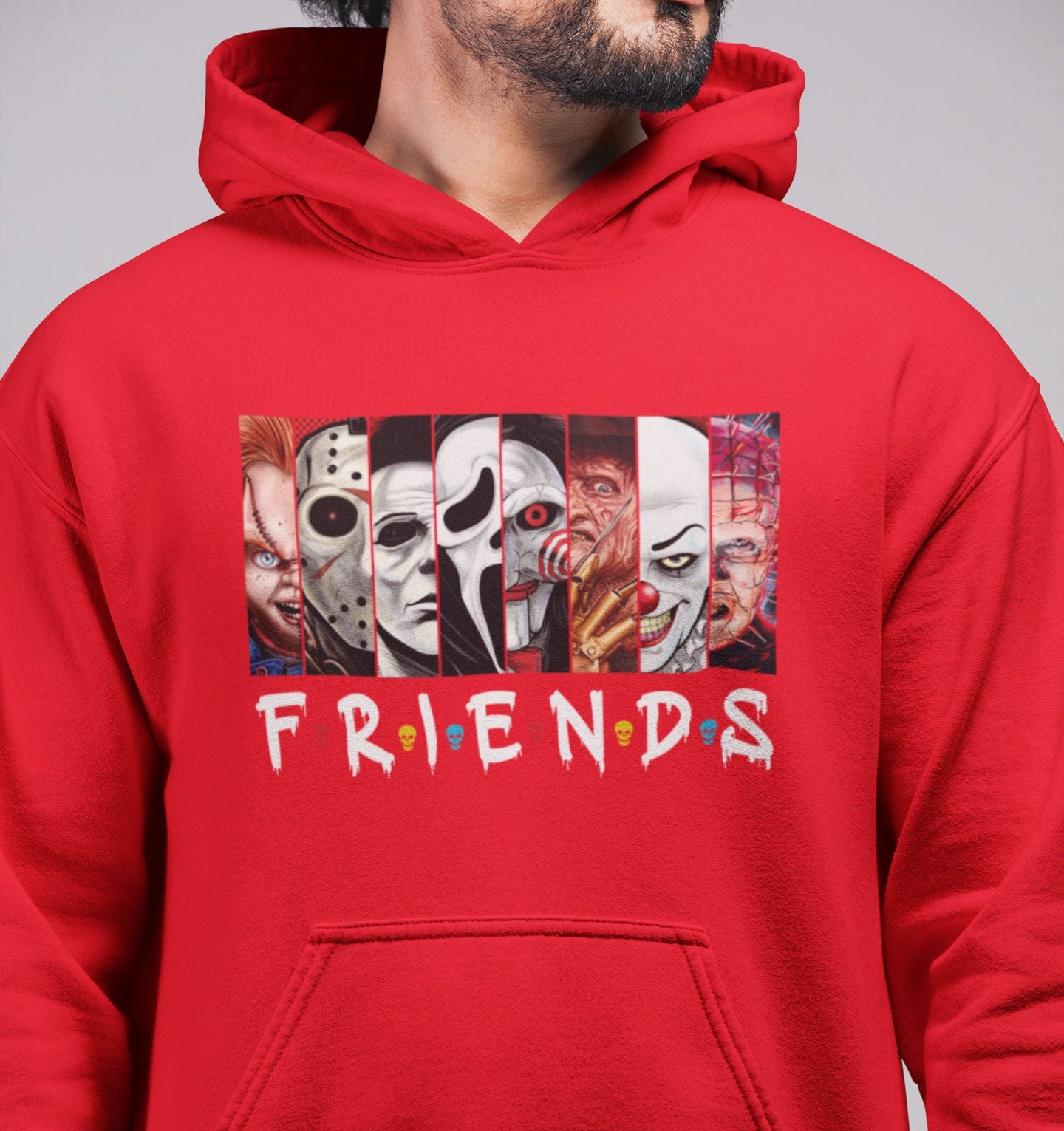 Discover Friends Halloween Hoodie | Halloween Part Hooded | Scary Tee Horror Movie Characters | Freddy Krueger, Jason, Chucky, Scream, Michael Myers