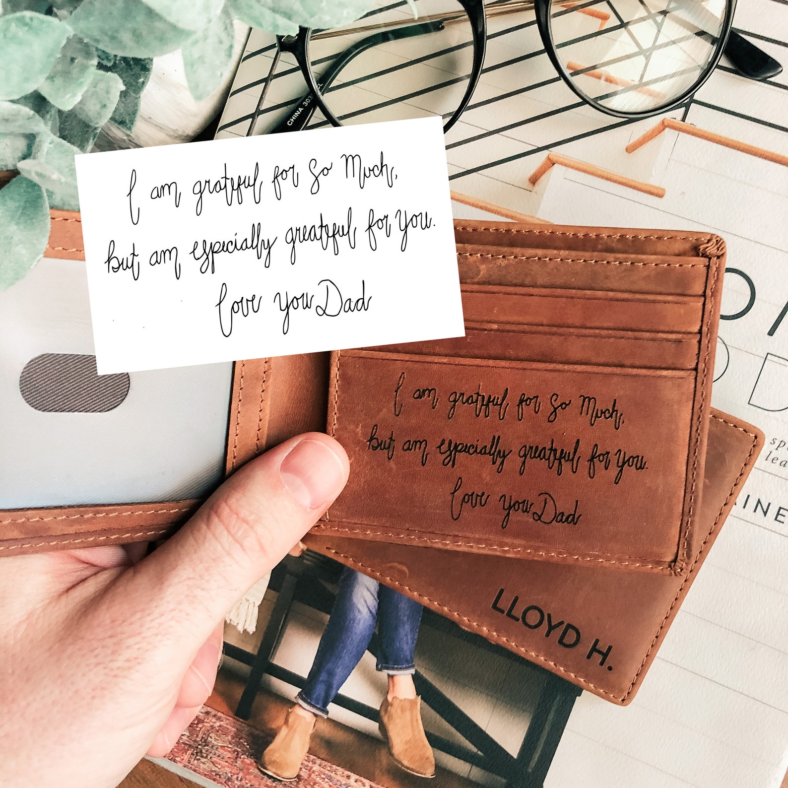 Personalized Wallet For Him Custom Engraved Handwriting Gift. Etsy
