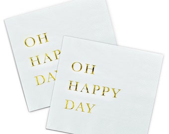 Oh Happy Day Cocktail Napkins - Party Napkins for Wedding, Engagement Party, Bridal Shower, Birthday, Anniversary