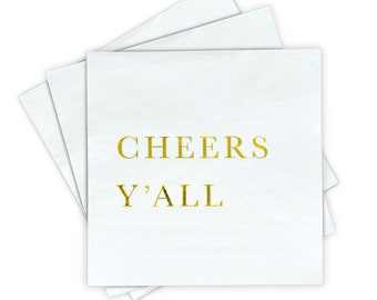 Cheers Y'all Cocktail Napkins, 3-Ply Disposable Paper Napkins, Wedding Party Napkins by Sunshine Supply