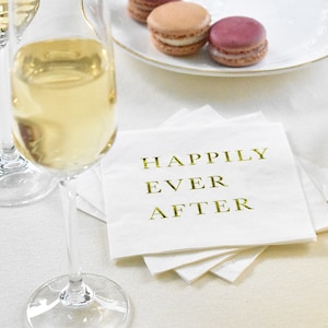 Happily Ever After Cocktail Napkins - Disposable Paper Napkins for Wedding, Reception, Engagement Party, Bridal Shower, Anniversary