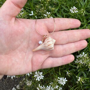 seashell and pearl gold necklace