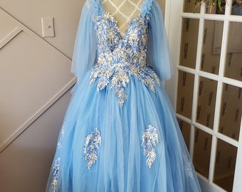 Blue Ball Gown Flowy Floor Length Cinderella adjustable loop closure can fit to S-Large