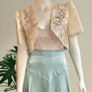 Filipiniana Bolero Embroidered, Pina Organza, Beige Handmade Short Sleeve Formal Shrug