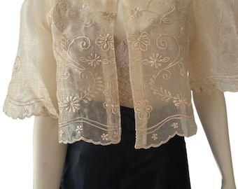 Beige Maria Clara Kimona Style Filipiniana Bolero - Elegant, Classy with Embroidery Accent