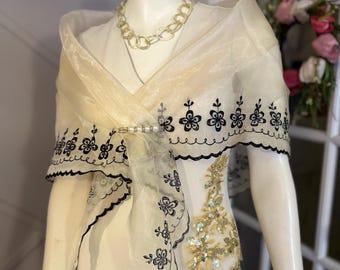 Classic Beautiful Panuelo Alampay High Quality Beige/Black with Free 1 Scarf Ring