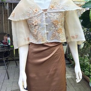 Maria Clara Kimono Filipiniana Top with Embroidery & Beaded Accents – Ladies Traditional Formal Top