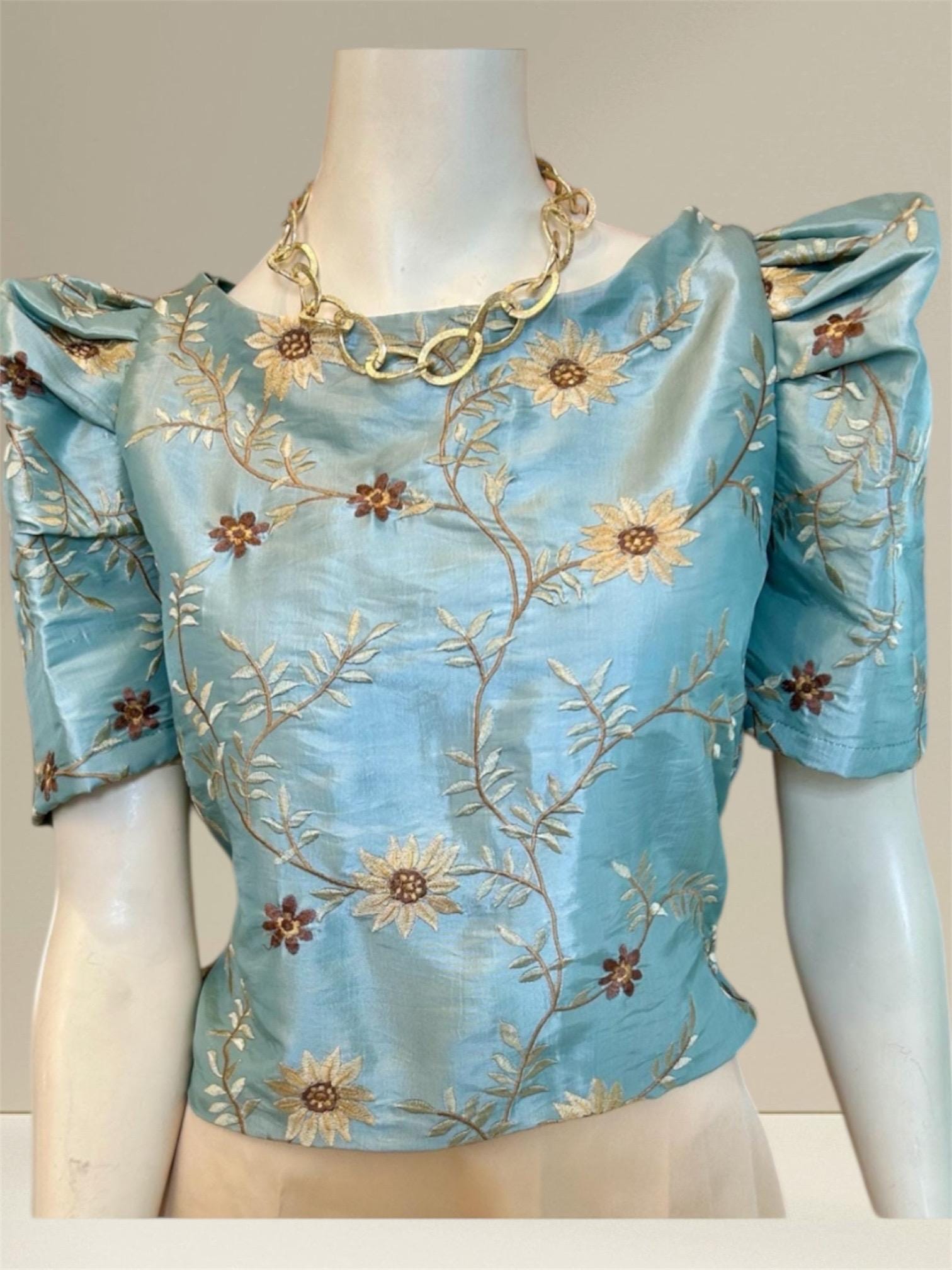 Modern Filipiniana Floral Top and or Skirt Mix and Match Sage Green size 4-8 US or Medium
