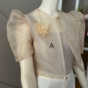 Beige Filipiniana Bolero Organza with Flower Embellishment/flower brooch